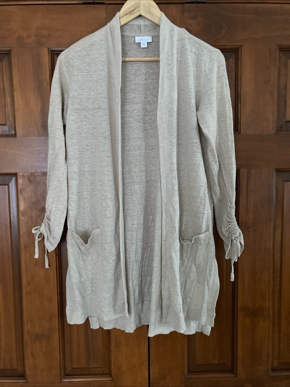 J. Jill love linen Beige Open-Front Cardigan with Tie-Detail Sleeves Womenโs XS